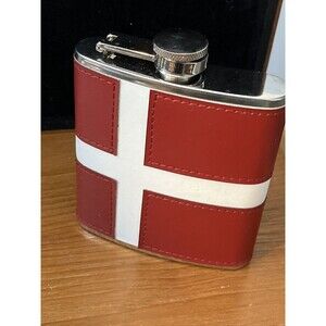 Leather Flask 6oz red and White leather cross design